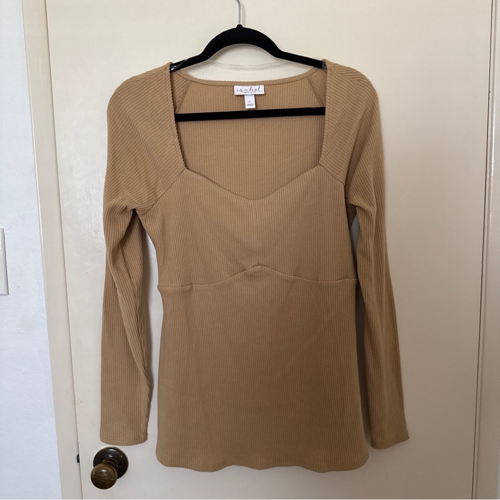 Isabel by Ingrid + Isabel Ribbed Long Sleeve Maternity Top Camel sz L